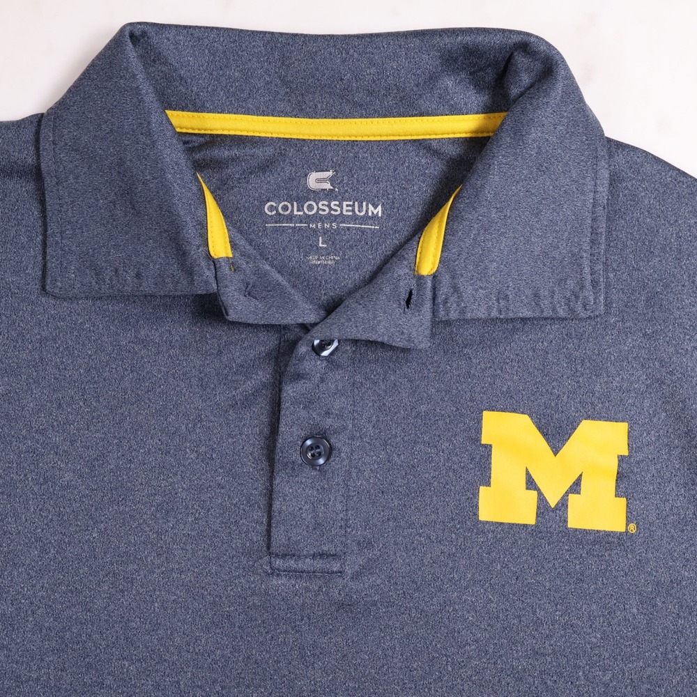Colosseum Michigan Wolverines Mens Large Polo Shirt Navy Blue Heathered NCAA L